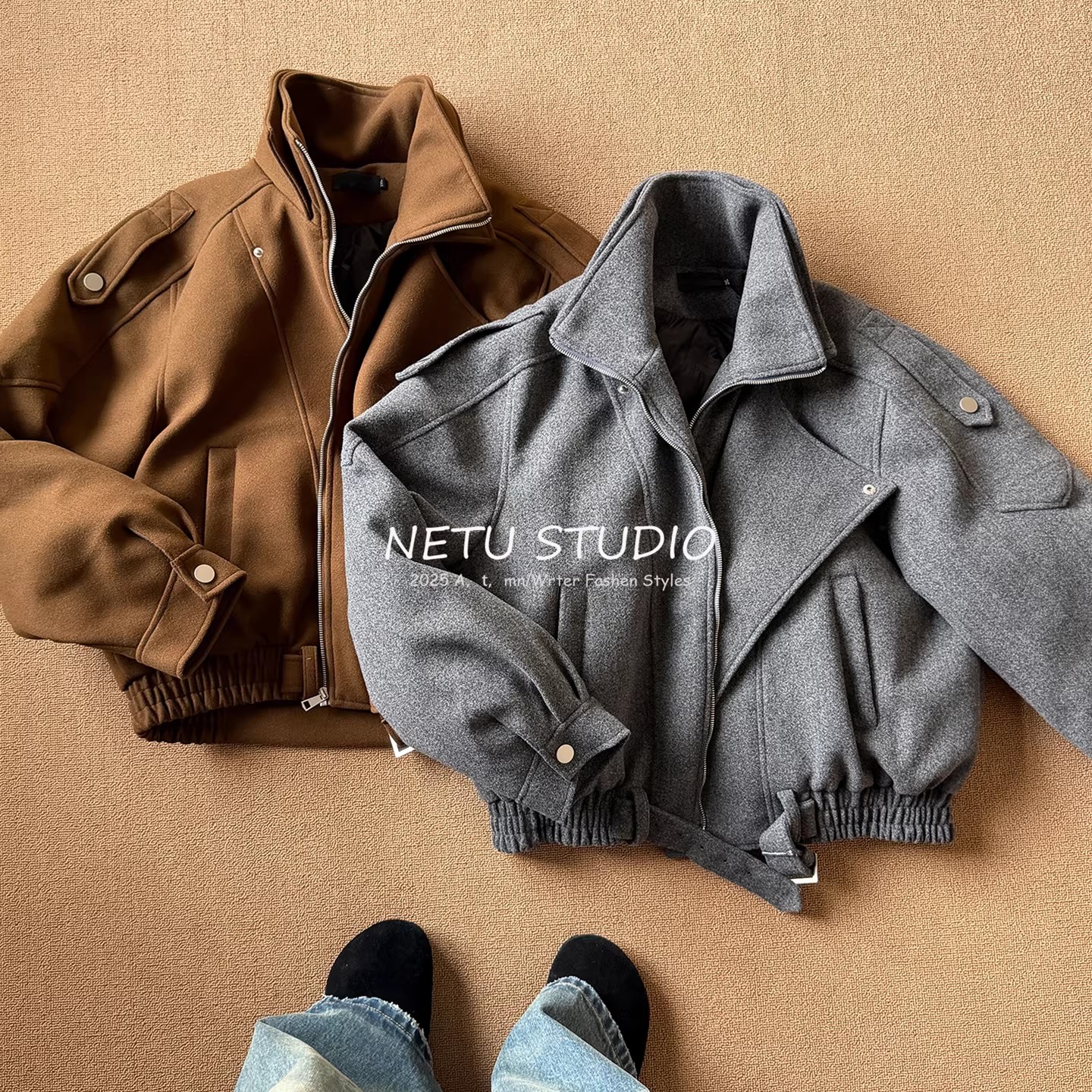 NETU【刀斧活页排扣】老钱风90白鸭绒毛呢羽绒服男冬季高级感外套