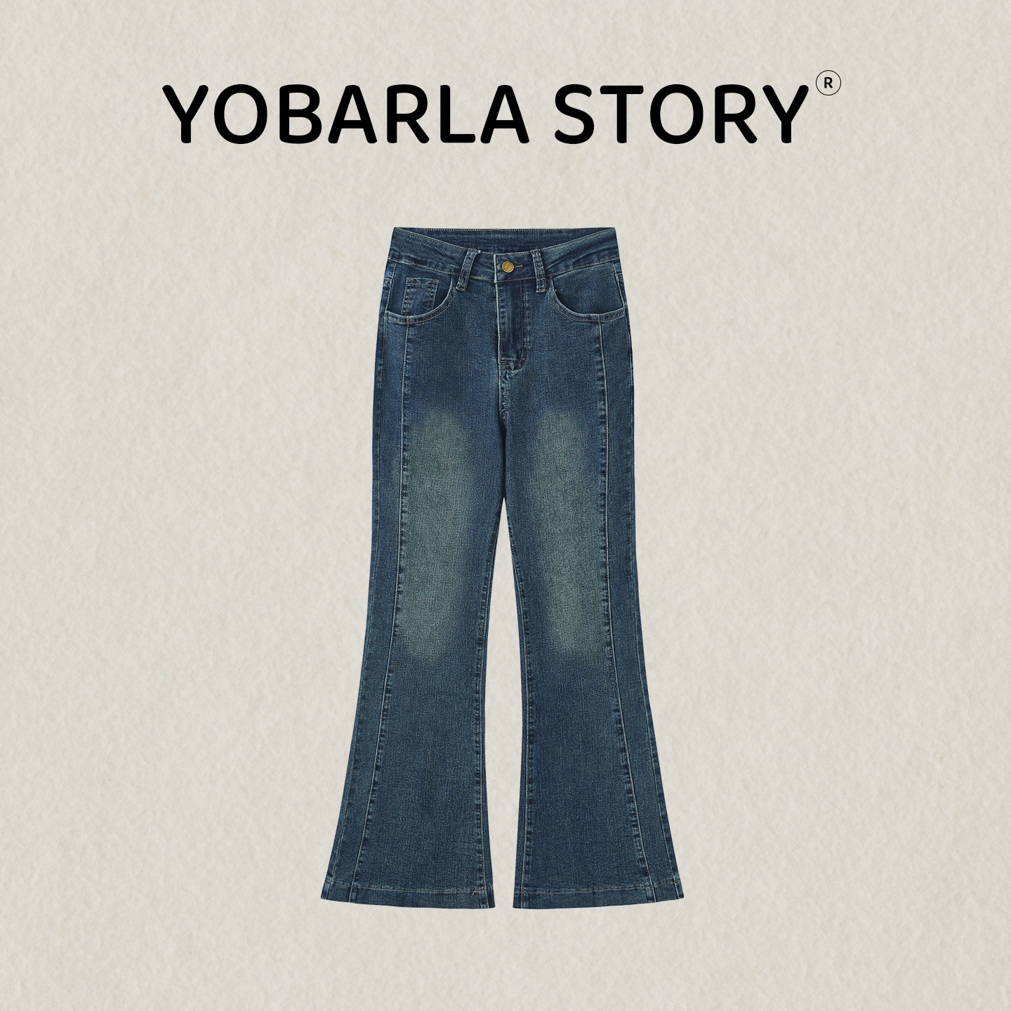 复古蓝微喇牛仔裤女冬季加绒大码梨形身材胖mm高腰弹力显瘦九分裤