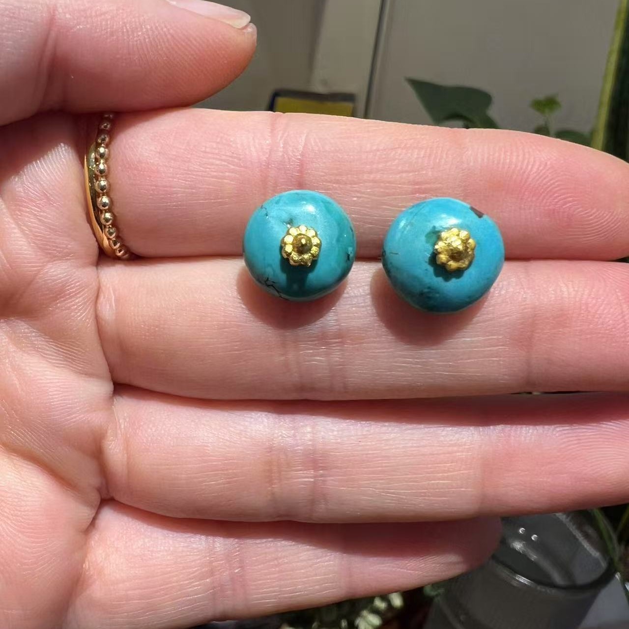 铜合金珐琅耳饰 时尚款绿色耳钉