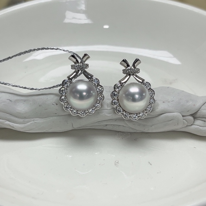 萧***歆海水珍珠耳饰银S925镶嵌澳白 8-9mm