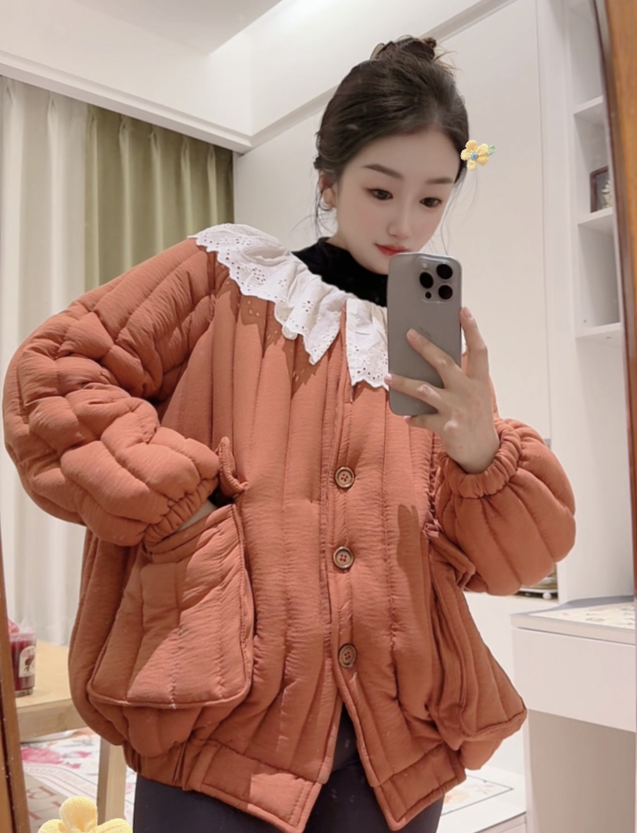 2025新款冬季棉衣女生保暖夹棉加厚外套棉袄宽松气质设计感家居服