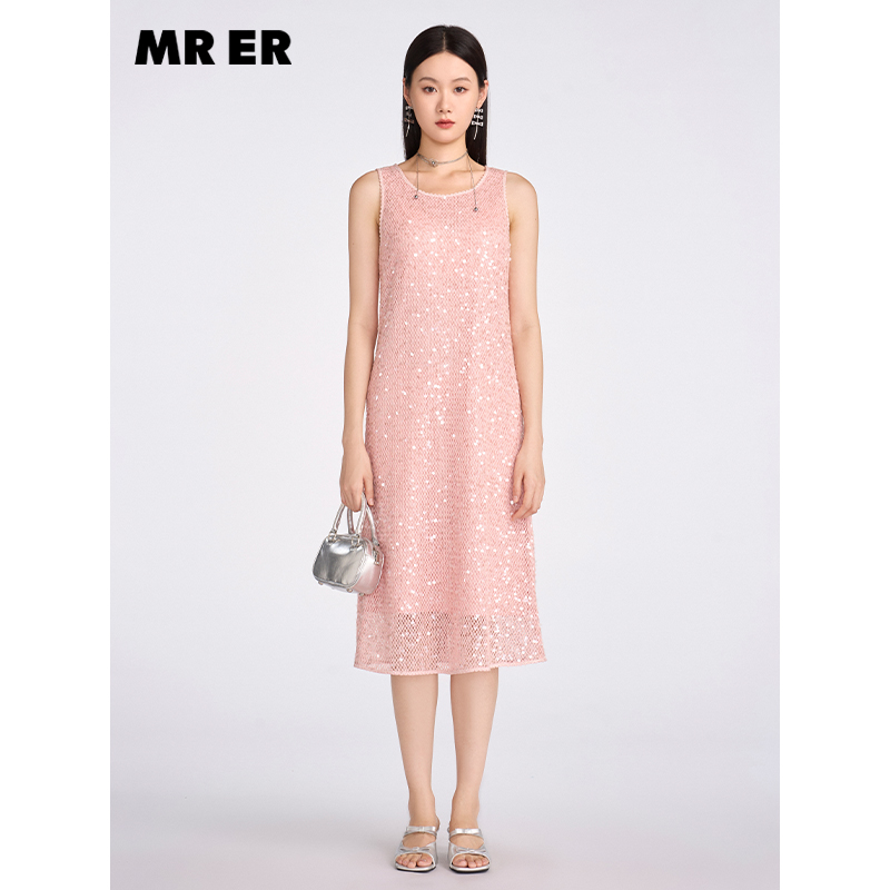 【达人专属】小香风亮片背心连衣裙中长款无袖直筒裙R5A90434