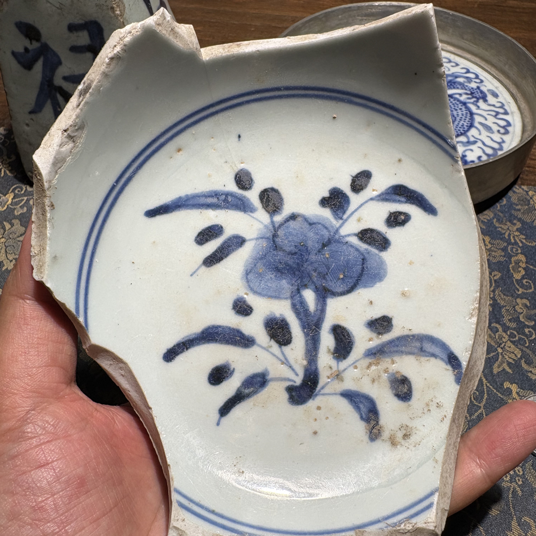 Q青花折枝花卉纹瓷片标本顺丰包邮全手工制作