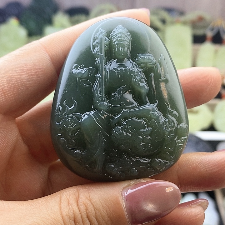 和田玉未镶嵌颈饰碧玉沙枣青观音平安精美吊坠