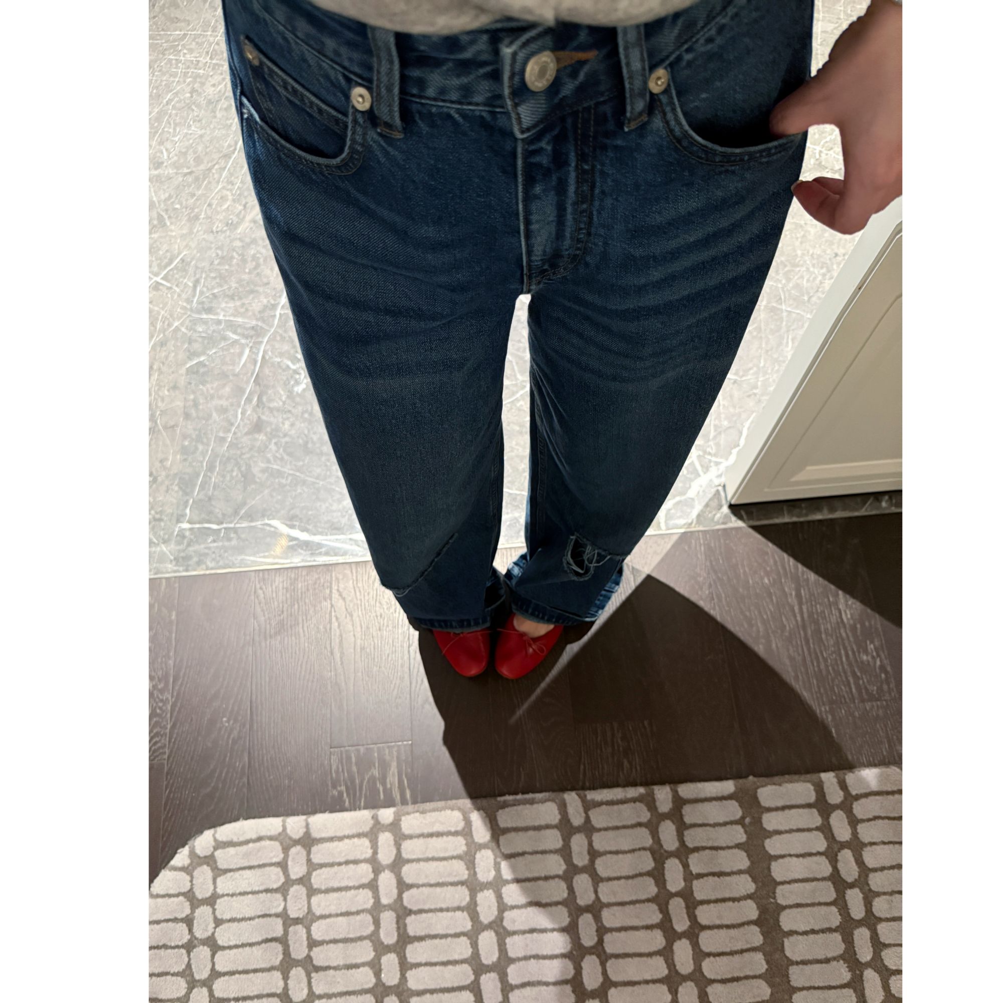 100棉宽松复古破洞镰刀阔腿裤