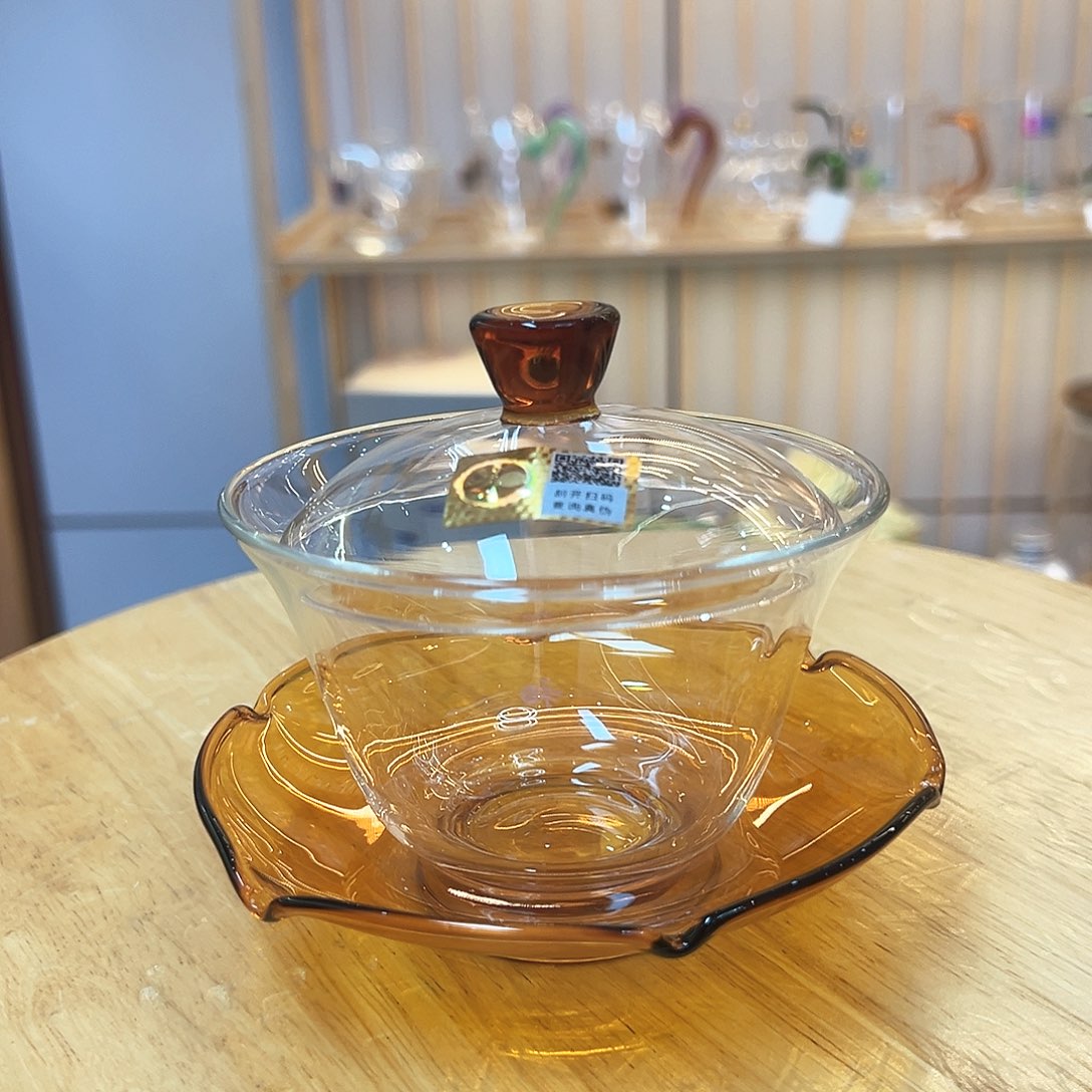 禾器荷叶盖碗琥珀色