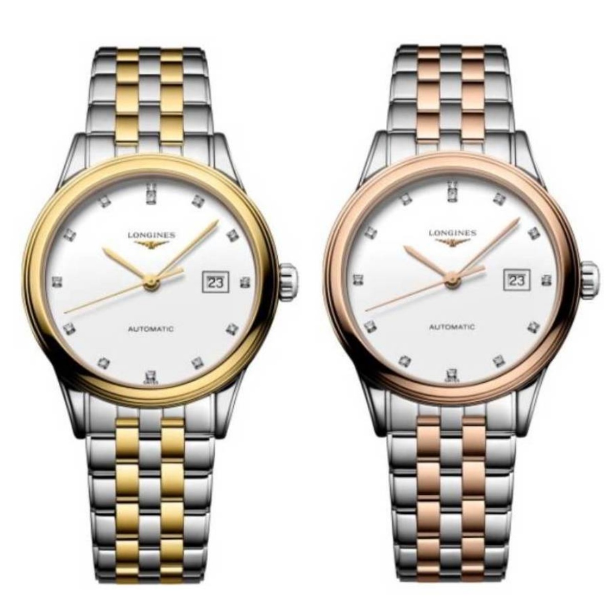 99新 Longines/浪琴 军旗374/机械/玫瑰金白钻/表径30mm/女士腕表