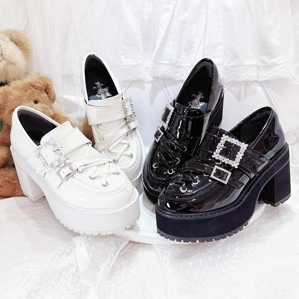 转校生 格蕾画框 原创一脚蹬日系乐福鞋蕾系水钻单鞋松糕厚底鞋女