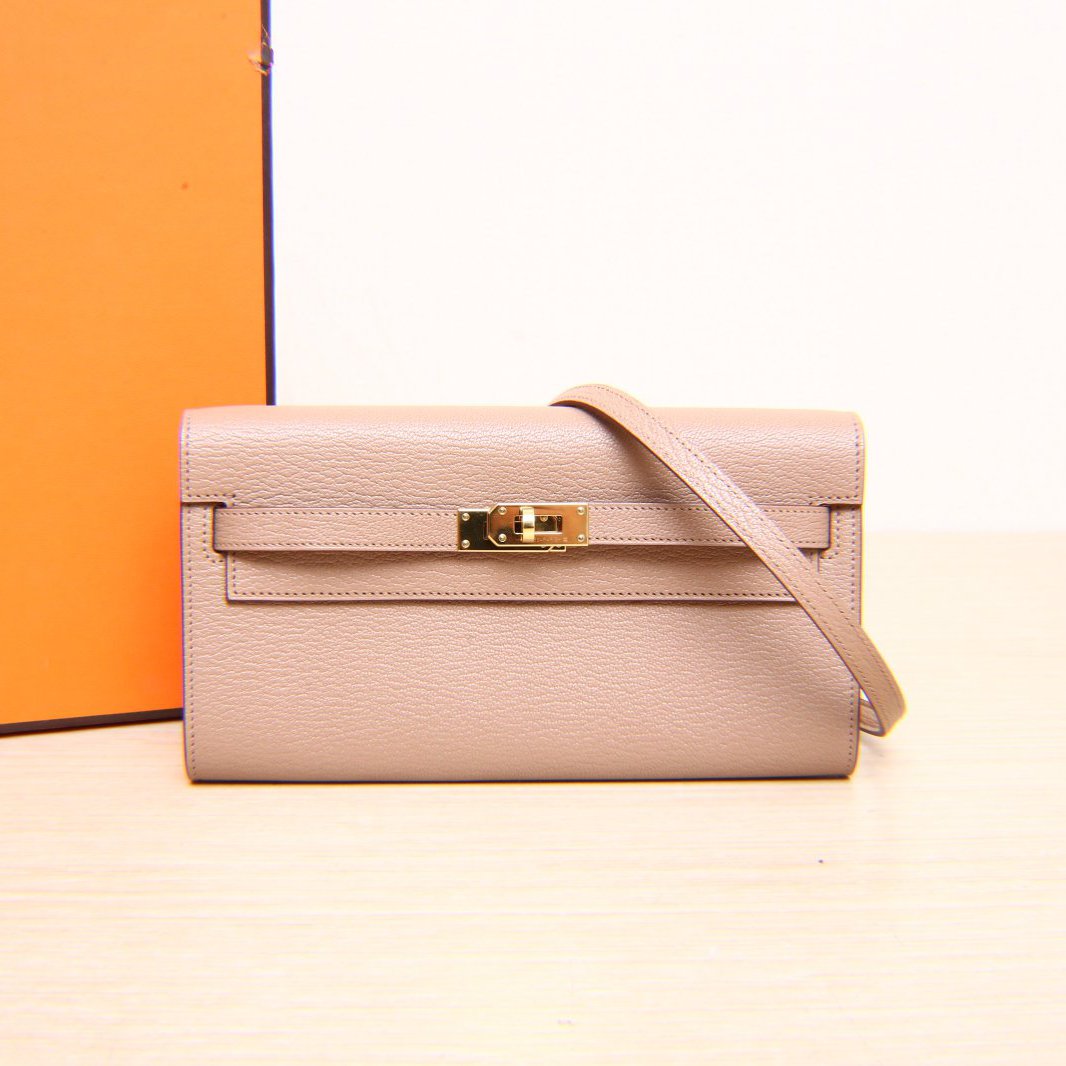 99新 Hermes/爱马仕 【小花Han】KellyLong To Go雀木色山羊皮Z刻包