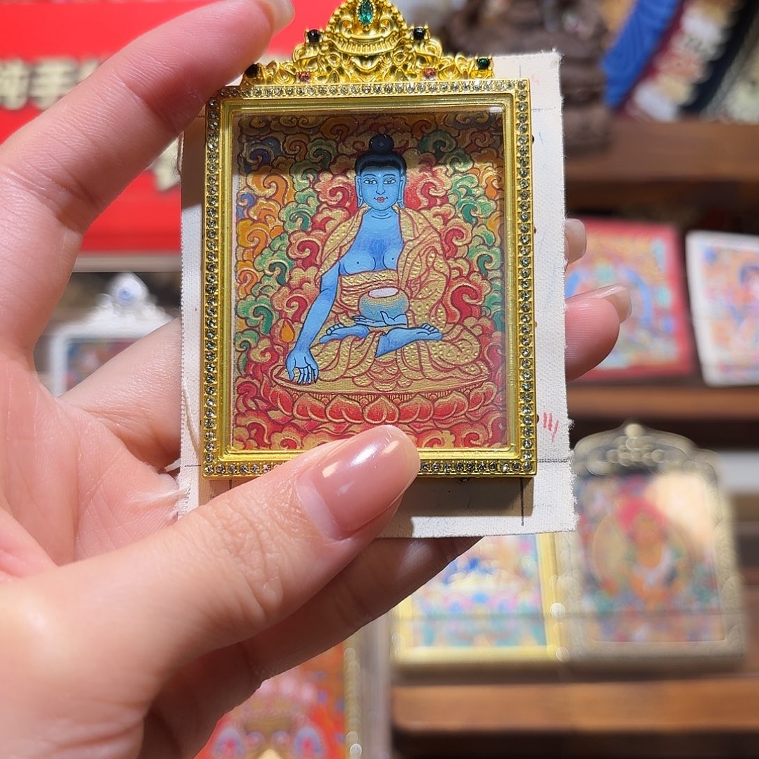 吊坠青海热贡纯手绘➕底稿绘画过程药师