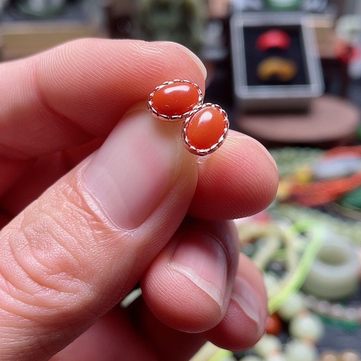 南红玛瑙耳饰银S925镶嵌