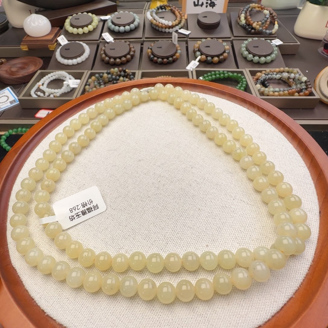 和田玉未镶嵌手链卡8新疆且末暖白猪油膏108，2