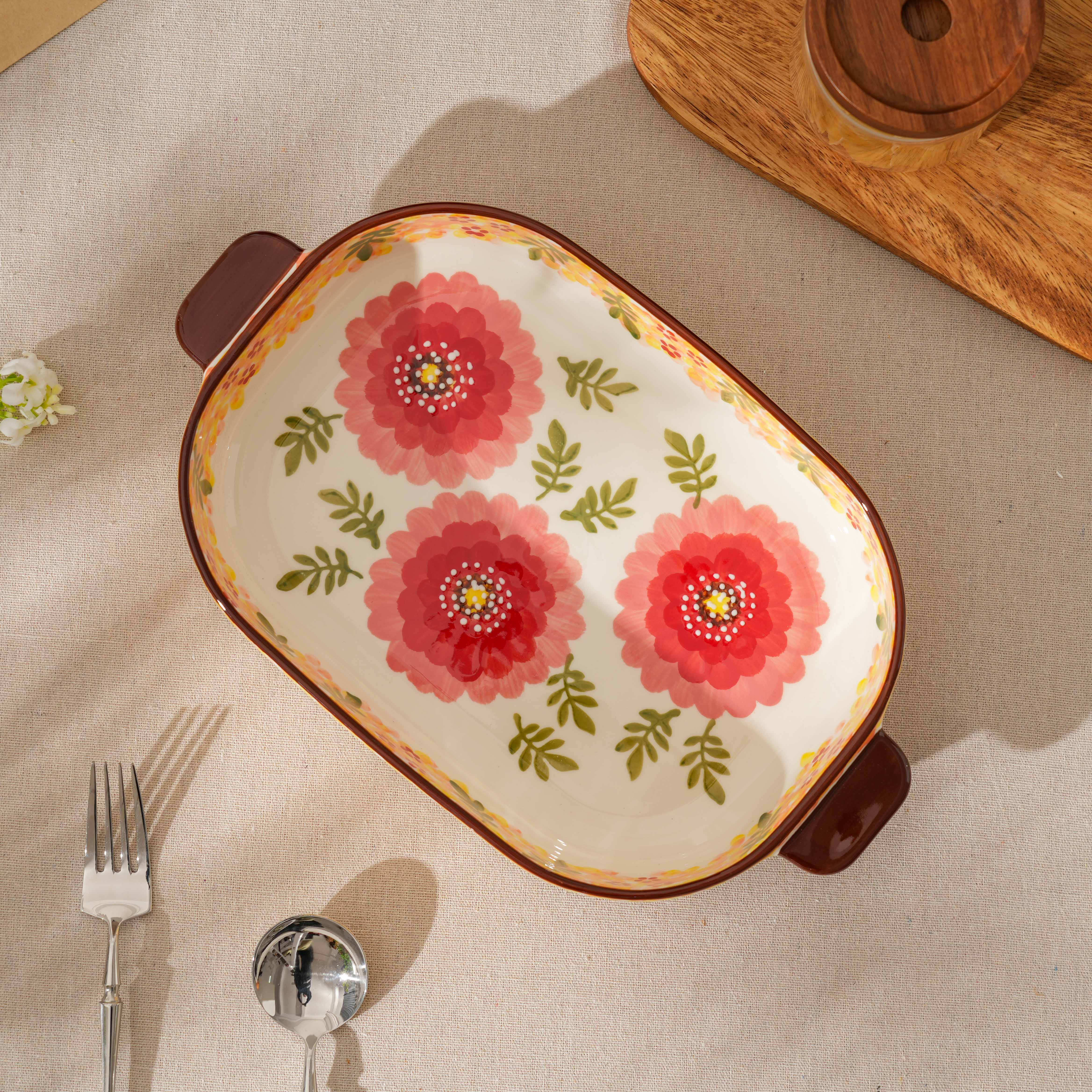 【美森专属】手绘彩花春意-13.5英寸双耳椭圆烤盘