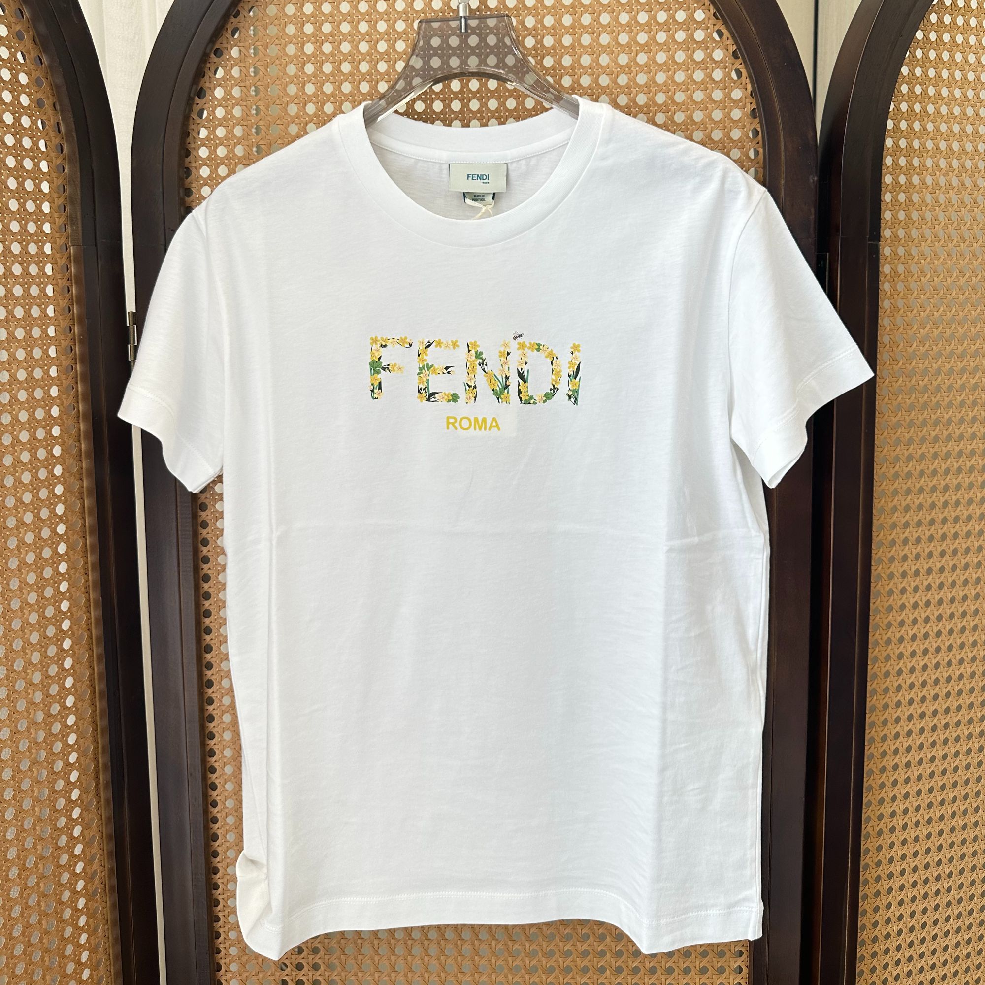 未使用 FENDI/芬迪 SS25T恤 字母Logo圆领落肩短袖 白色
