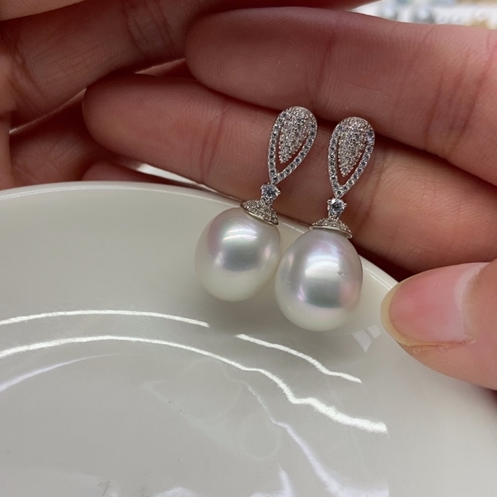 海水珍珠耳饰银S925镶嵌