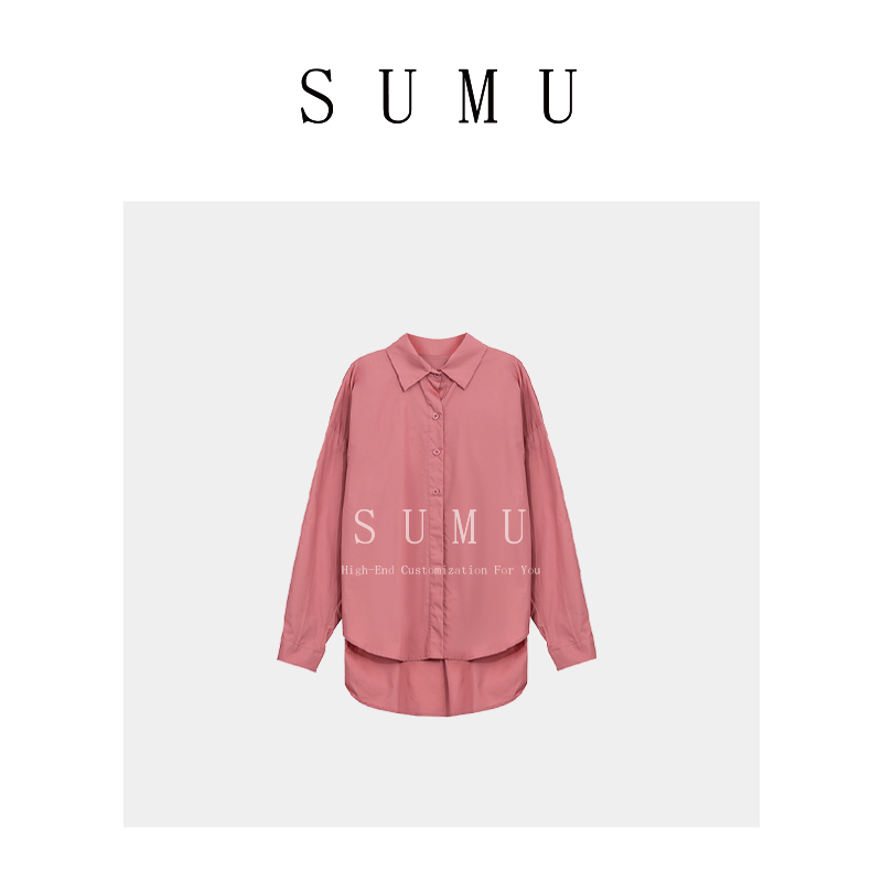 宿慕SUMU 纯色翻领衬衫春季新款韩版百搭洋气衬衣2062
