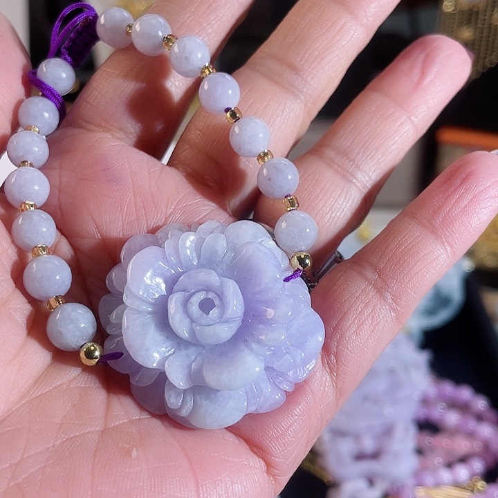 翡翠颈饰未镶嵌翡翠紫色花手串一套