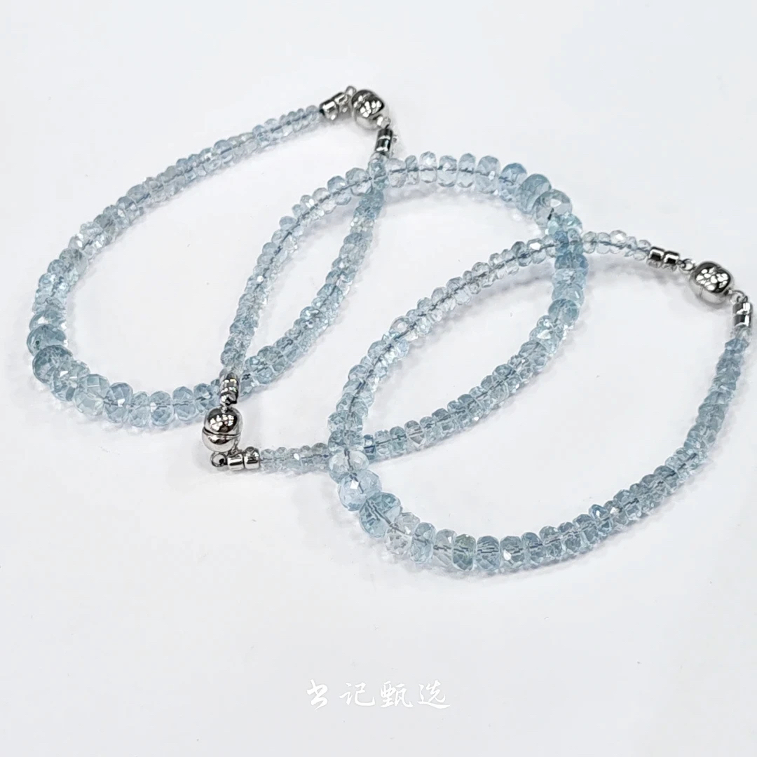 【书记甄选】原创海蓝宝刻面单圈手链 多样性发一件 约3-7mm 7082AX