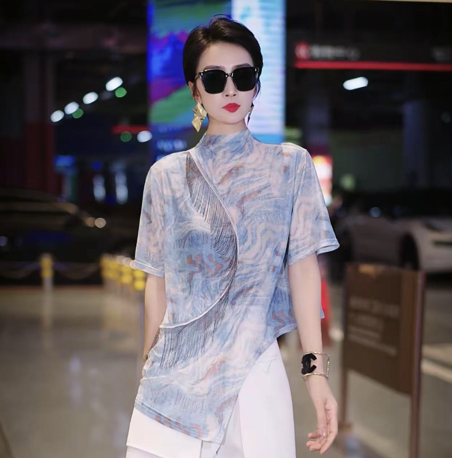 (萱萱严选）美式扎染撞色显瘦上衣