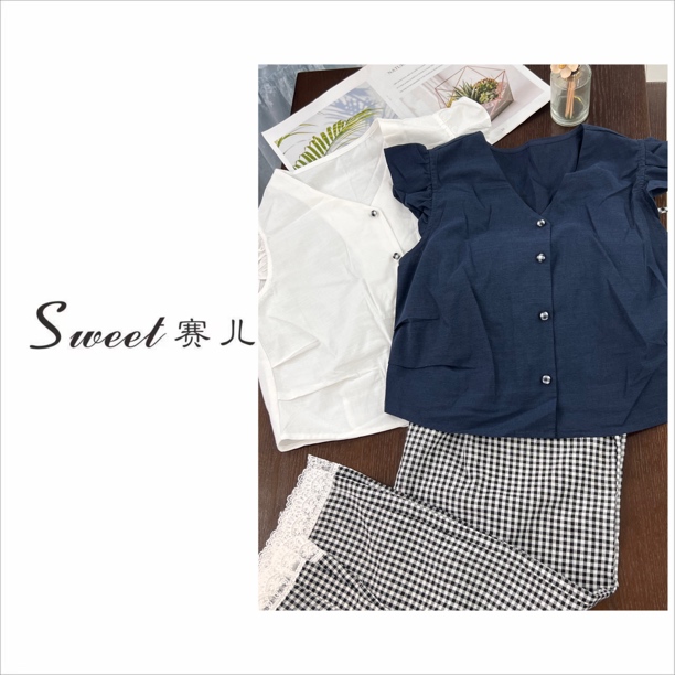 【赛儿专属】｛2256｝小飞袖格子套装两件套