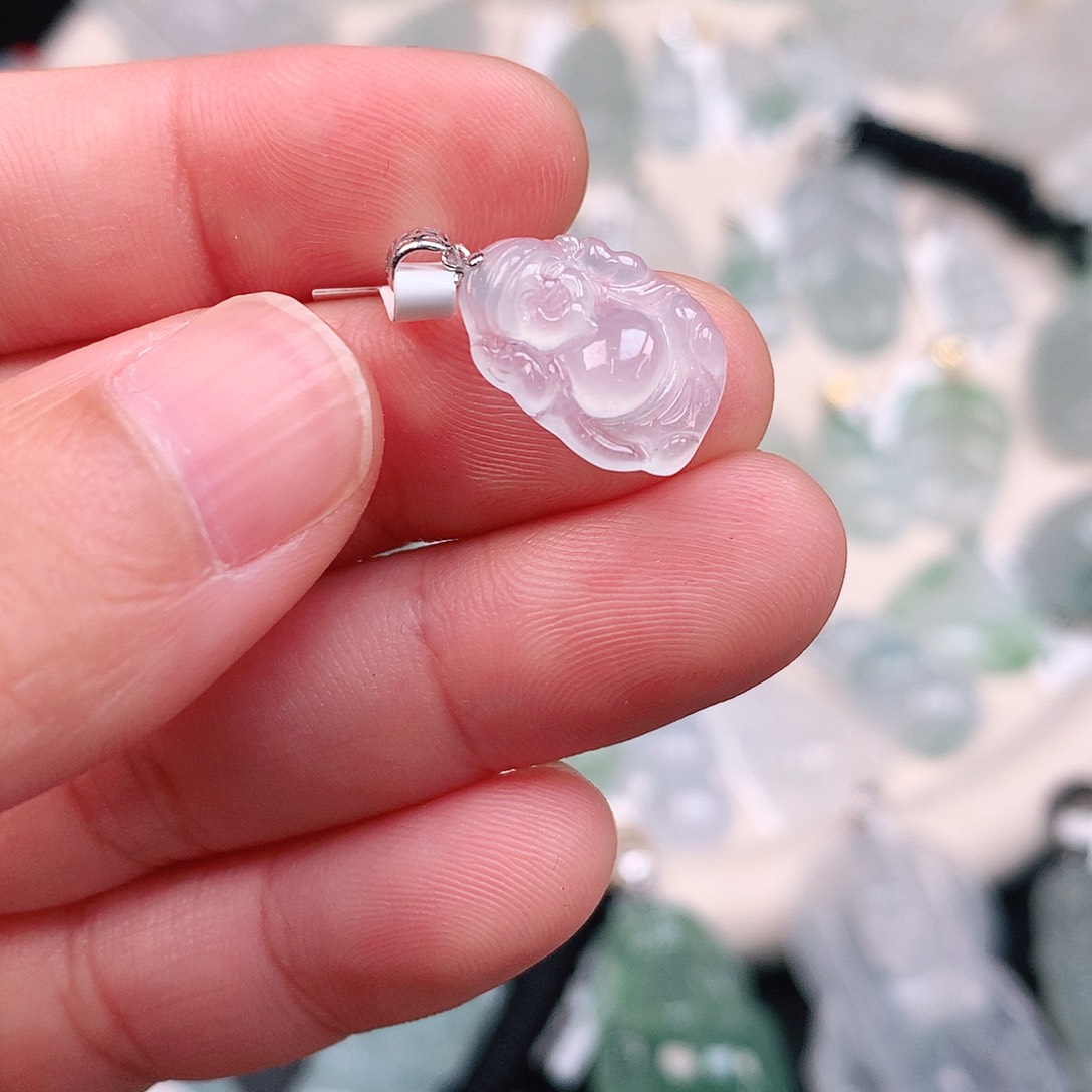 翡翠颈饰18K金镶嵌冰胶小财神爷