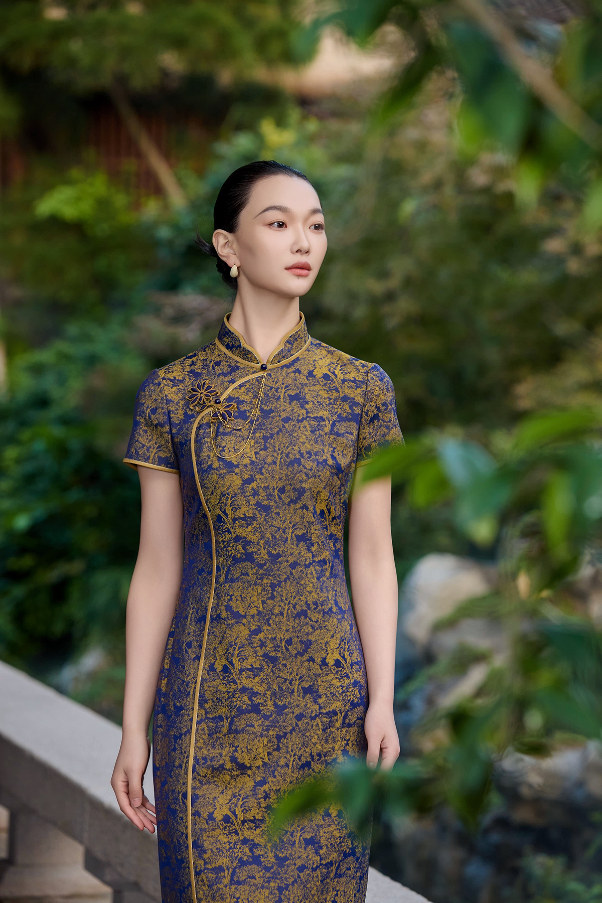 朱紫褕170223六礼幕天姿黄蓝色旗袍喜婆婆喜妈妈中长款时尚中国风