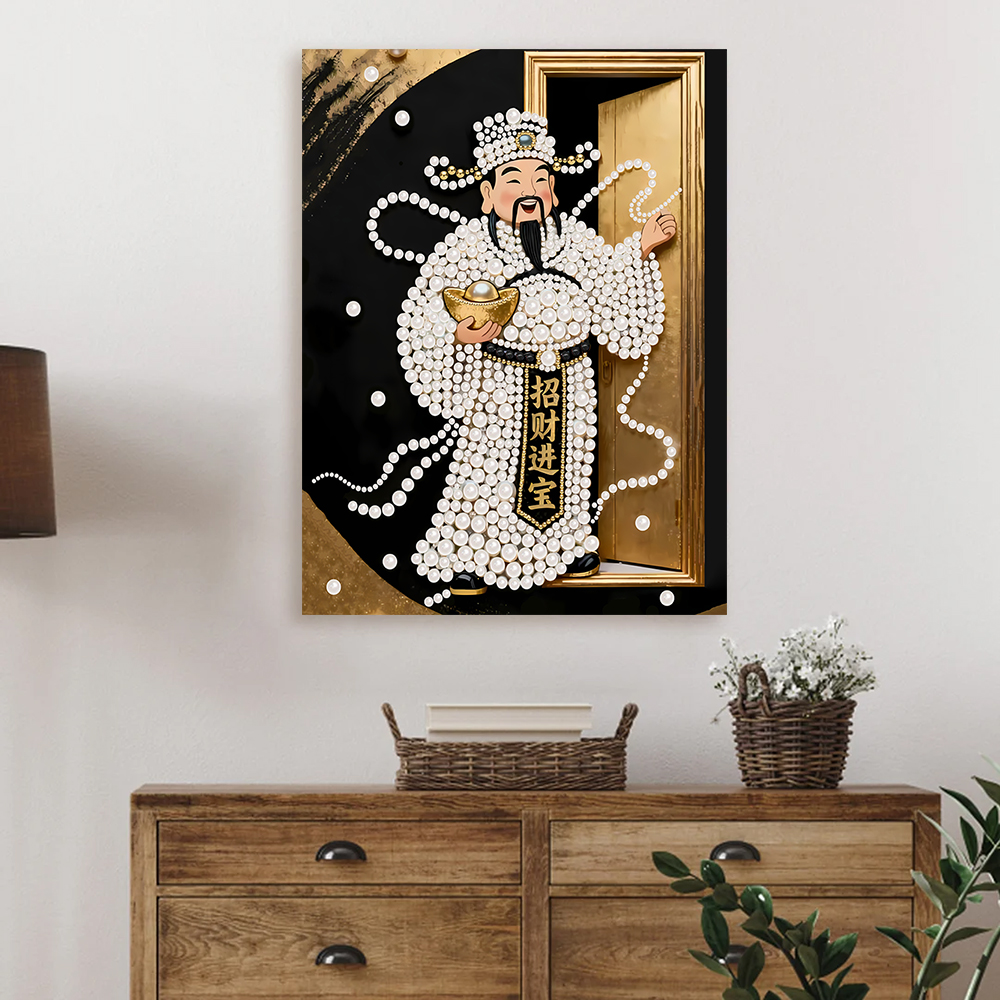 喜庆珍珠财神画diy材料包自粘款手工画送朋友礼物