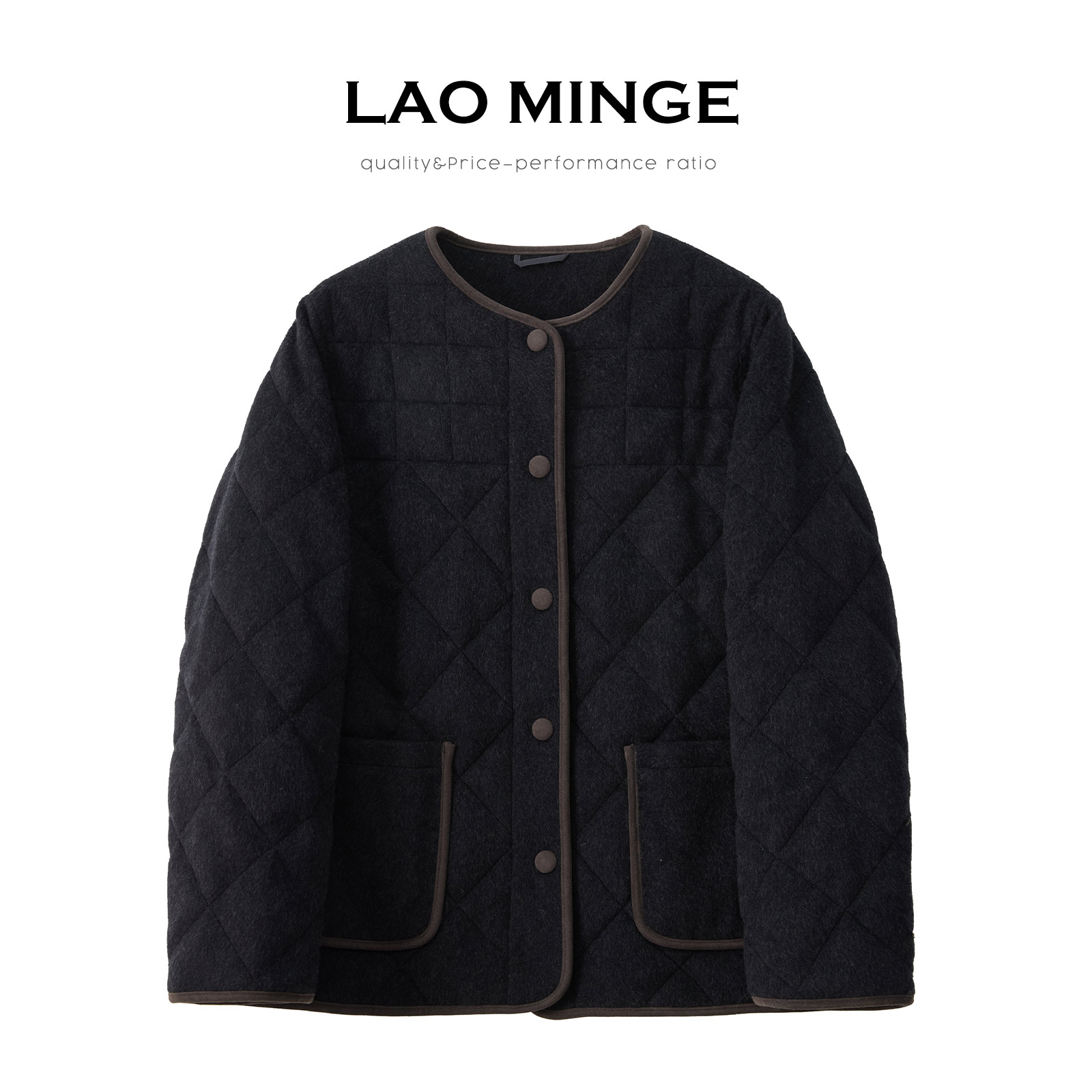 老敏哥 菱格羊毛鹅绒服女冬季新款圆领轻奢95鹅绒外套W52507260