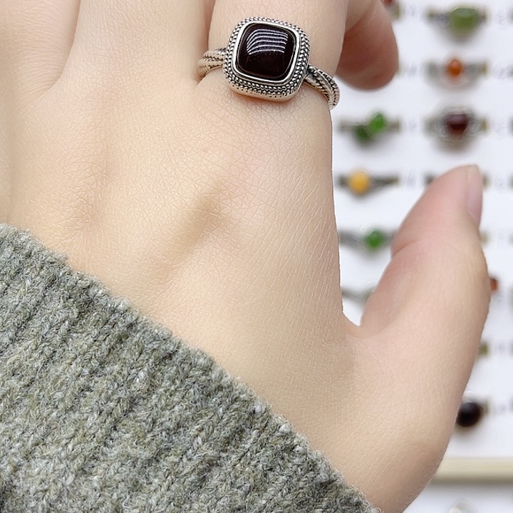 血珀戒指银S925镶嵌天然