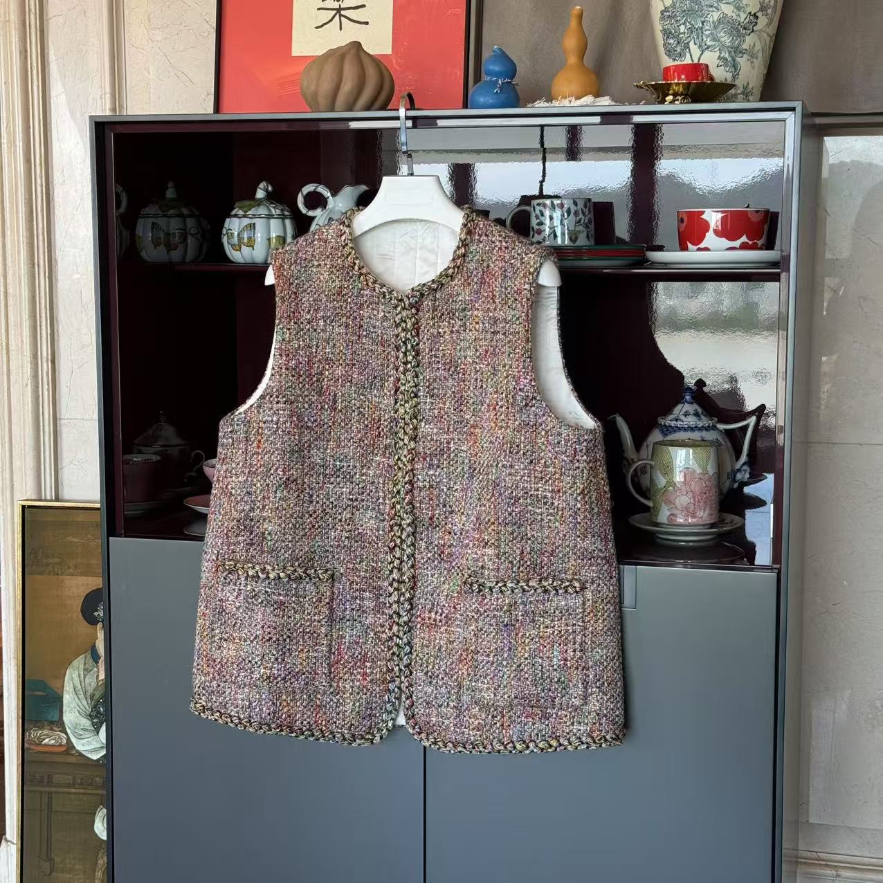 《彩虹》MYL 2025秋季新品羊毛混纺马夹圆领无袖宽松小香彩色马甲