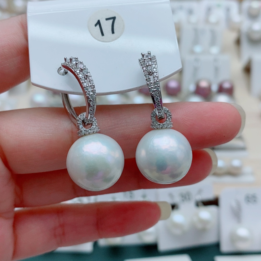 小***呀银S925镶嵌淡水珍珠耳饰14mm