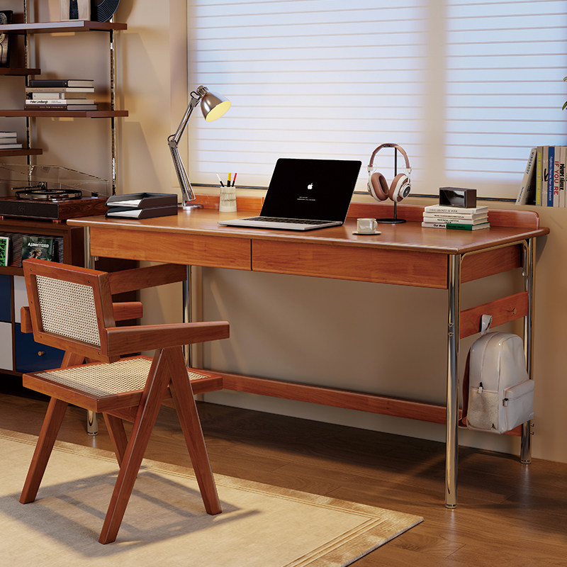 中古风实木书桌书房写字台家用小户型台式电脑办公桌子客厅工作台