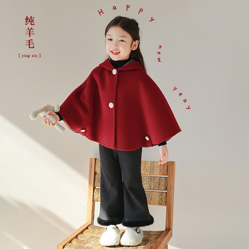utouto大耳象女童精灵帽斗篷大衣2023冬季新款女宝外套2307174