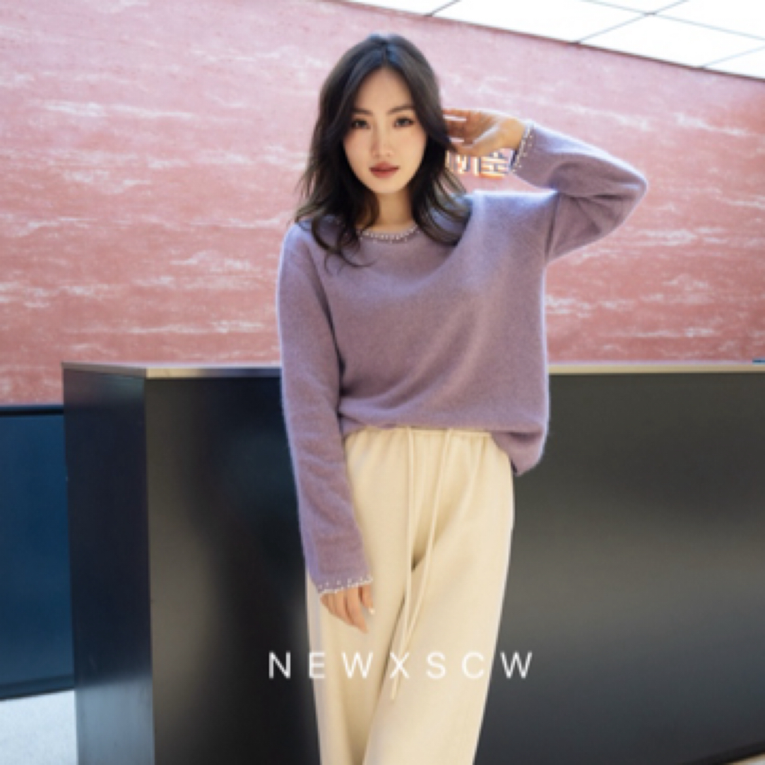XSCW | 重工珍珠领毛衣女2024设计感洋气百搭减龄羊毛长袖针织衫