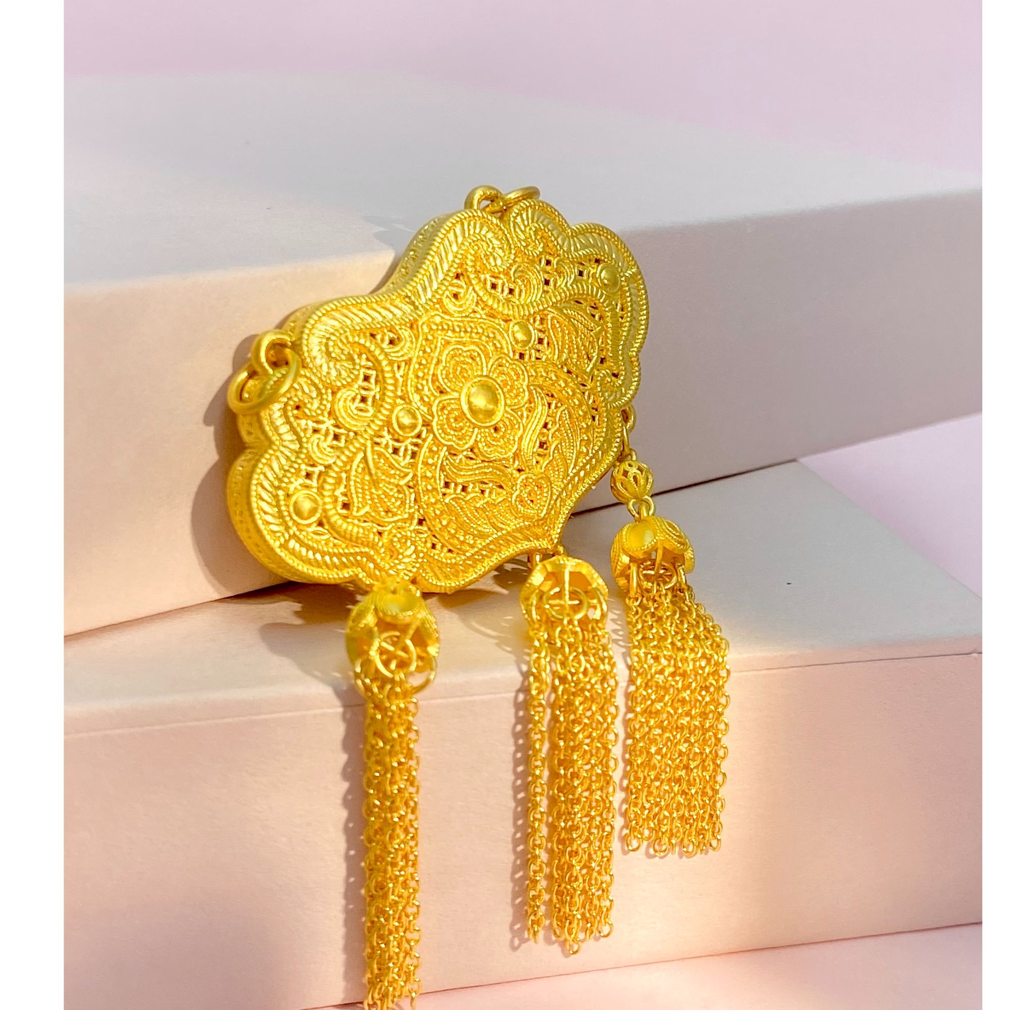 爱恋珠宝足金葫芦锁包吊坠复古哑光