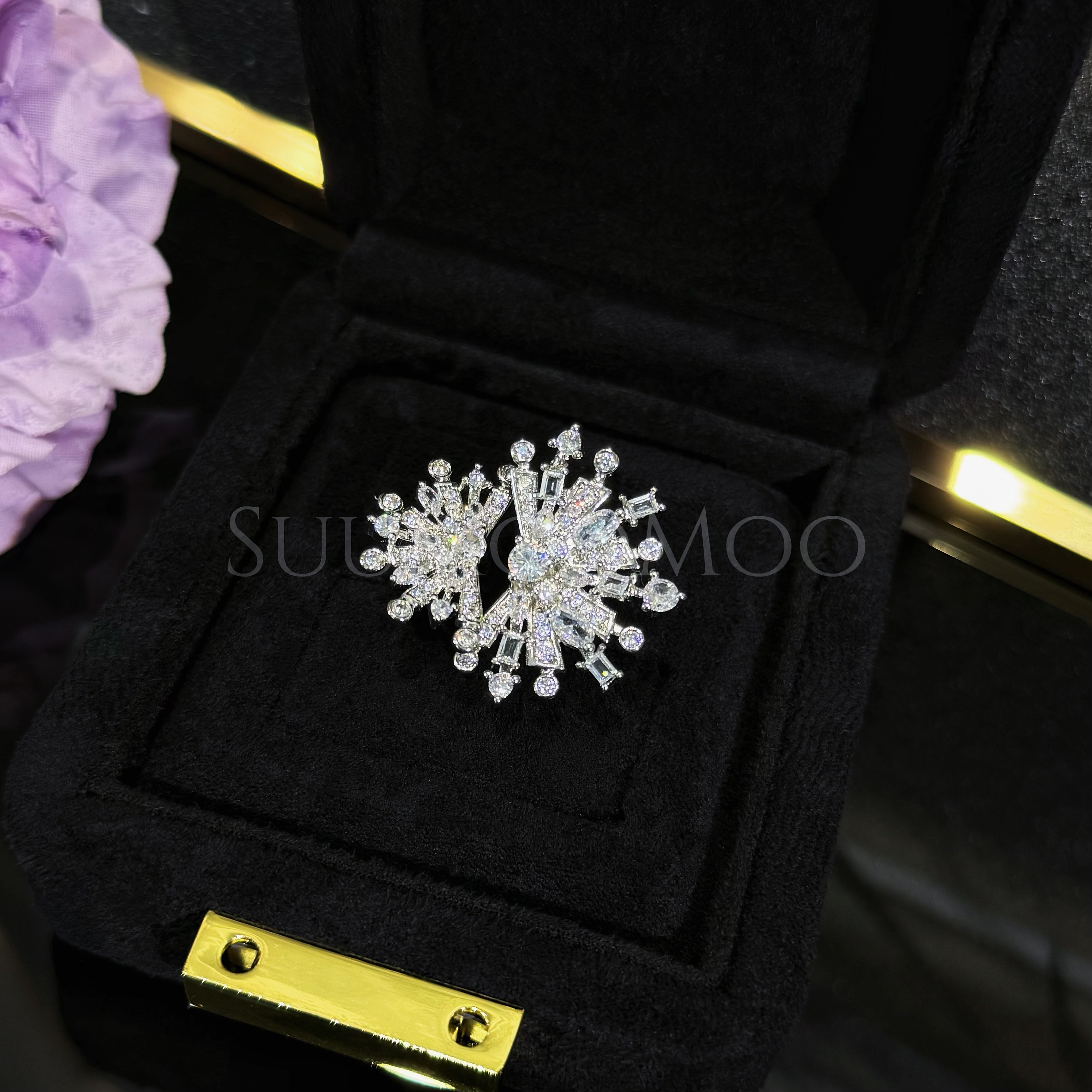 铜合金合成锆石戒指 法式时尚超闪璀璨花朵锆钻戒指