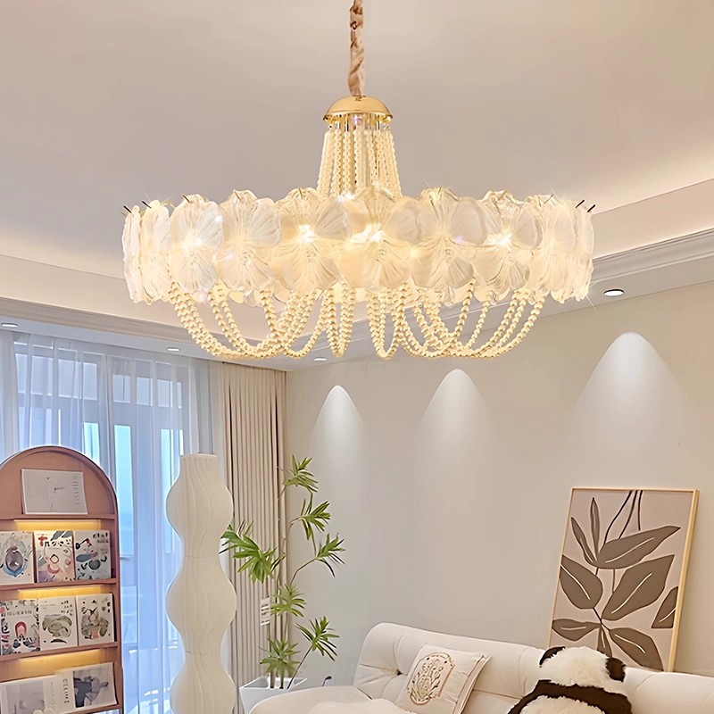 法式客厅灯花瓣吊灯奶油风温馨浪漫公主房卧室水晶轻奢新款餐厅灯
