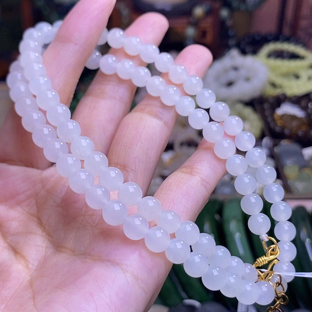 和田玉未镶嵌颈饰冰底白玉锁骨链6m