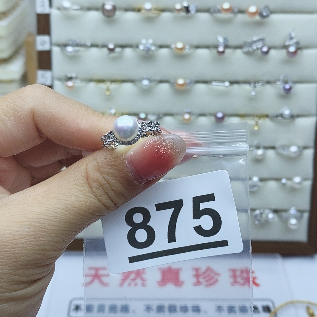 淡水珍珠戒指银S925镶嵌875