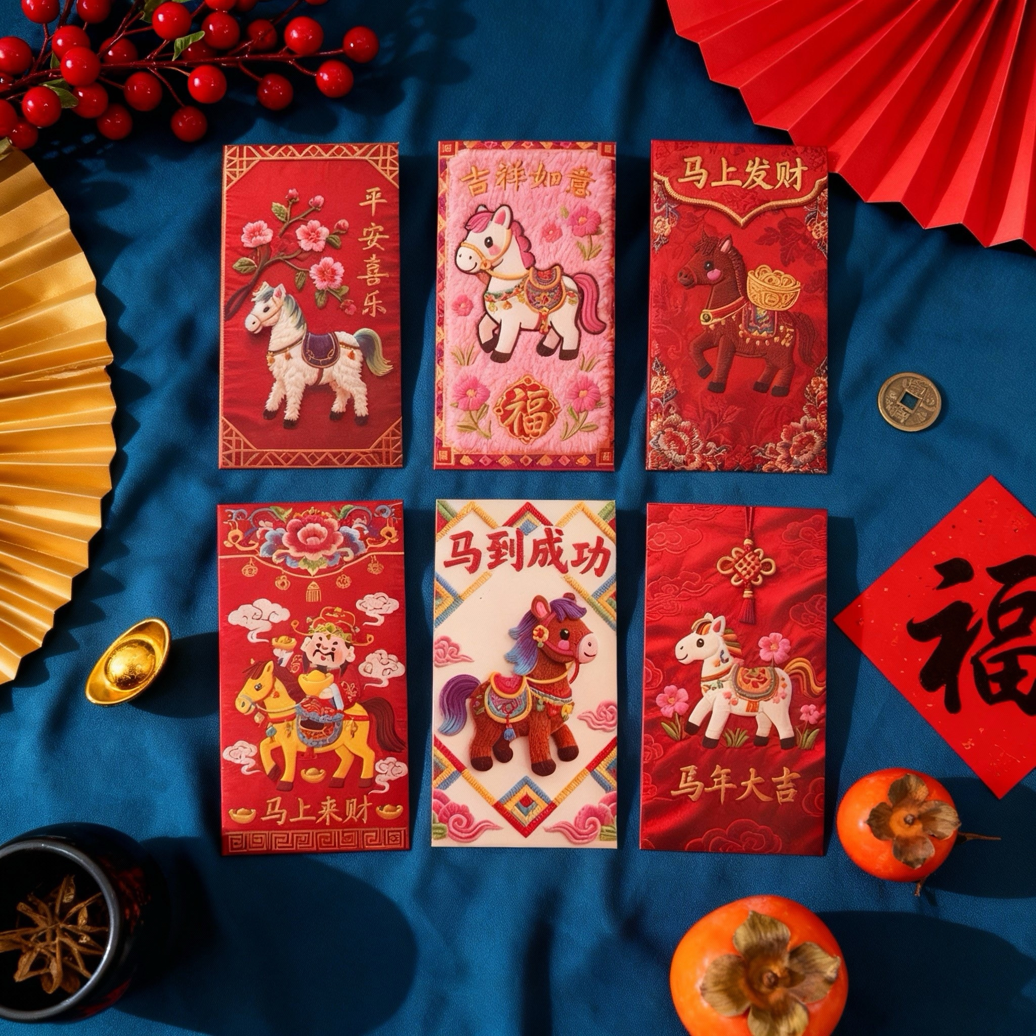 【30个】马年创意红包中式利是封2026立体刺绣风格卡通新年春节HB