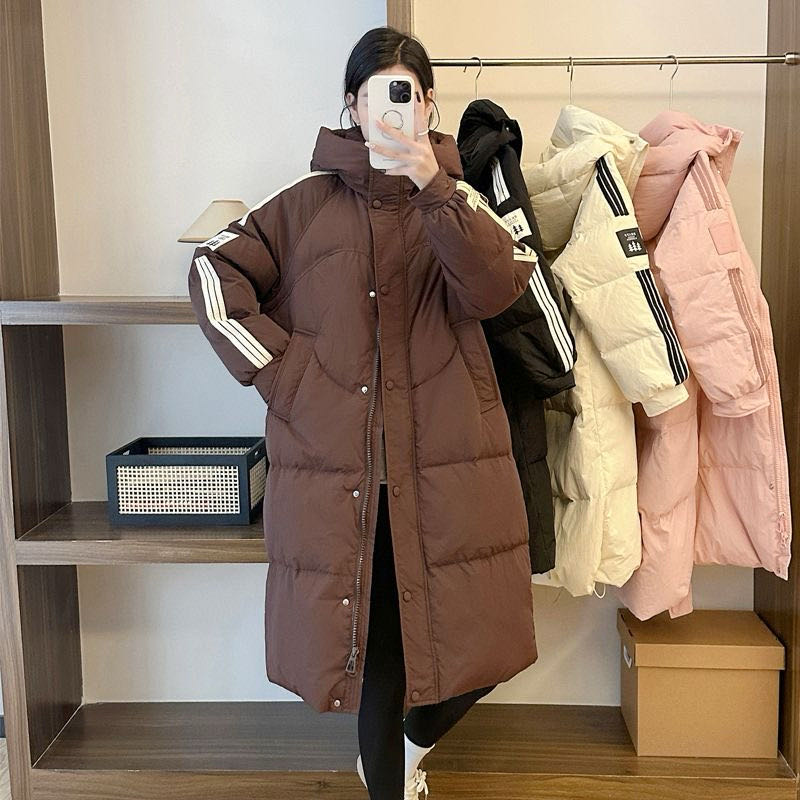 东大门2025冬季新款羽绒服女中长款百搭加厚保暖连帽白鸭绒外套潮