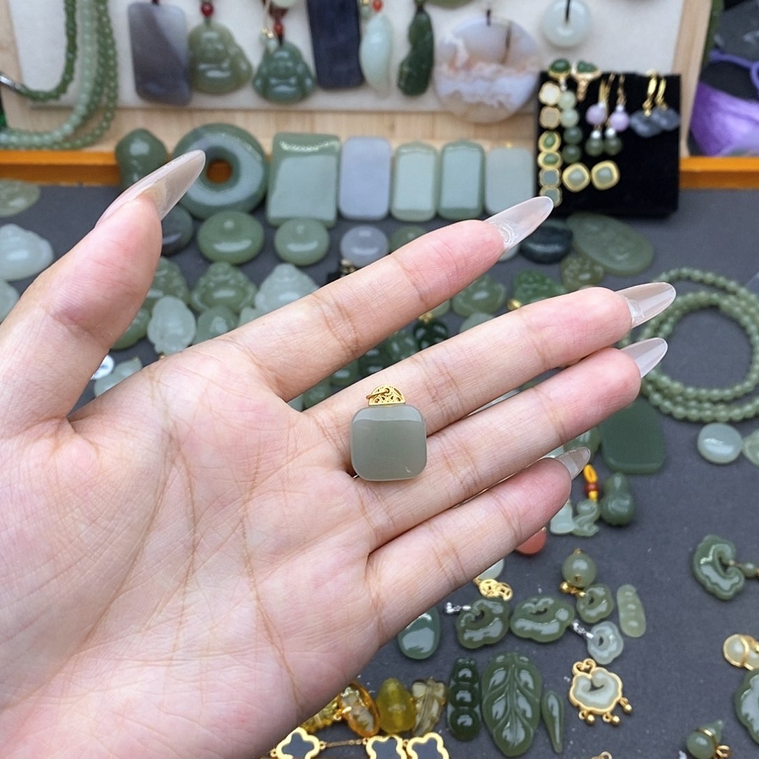 和田玉银S925镶嵌吊坠(不含链)