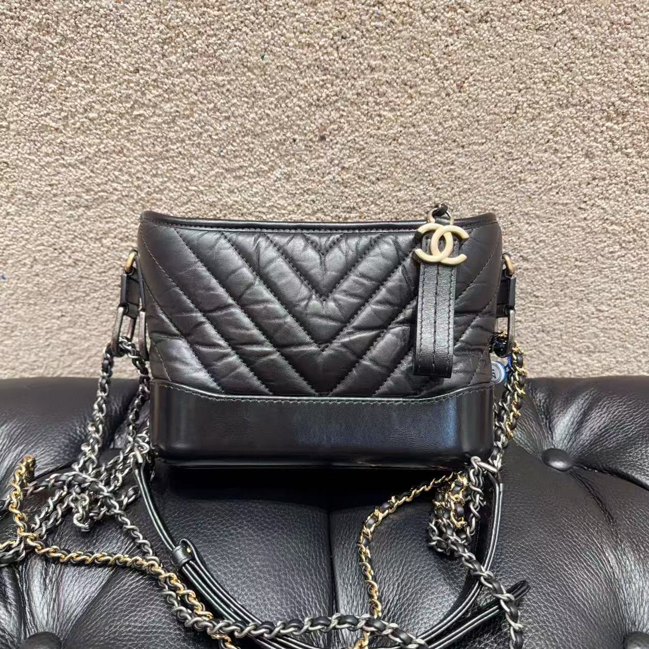 99新 Chanel/香奈儿 小号黑色菱格纹流浪包 26 开