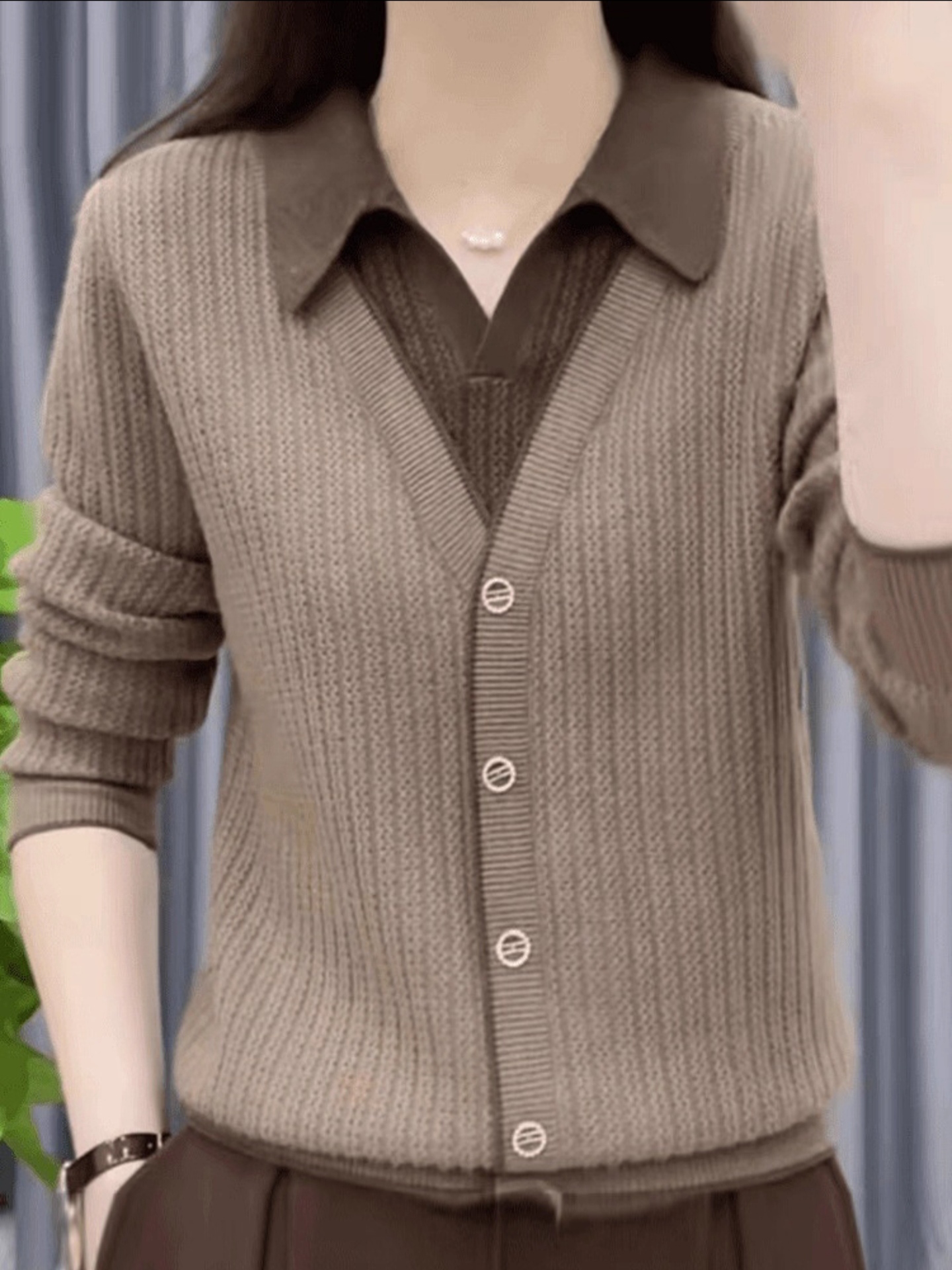 假两件翻领针织衫2025新款长袖叠穿洋气套头外穿打底毛衣百搭上衣