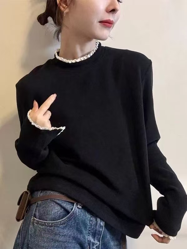 仓美美女装-拼接设计打底T恤