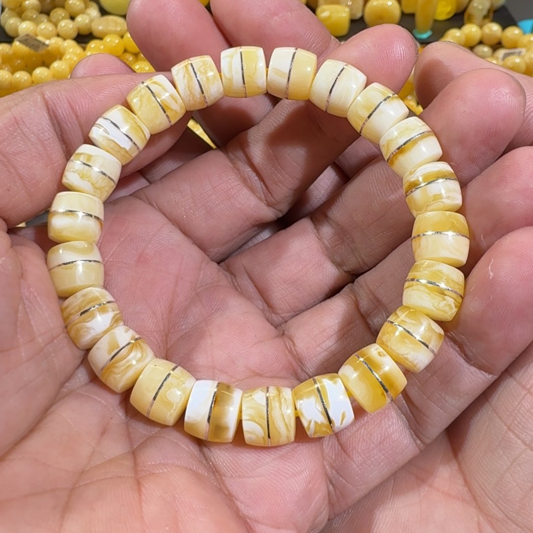 琥珀手链未镶嵌10m精工直切金瓷白手串14.9克