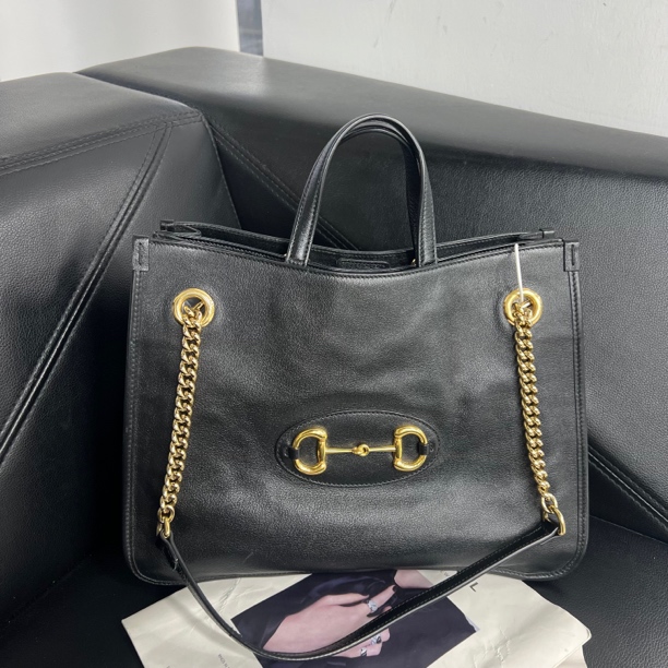 95新 GUCCI/古驰 捐金沉珠/1955黑色托特单肩