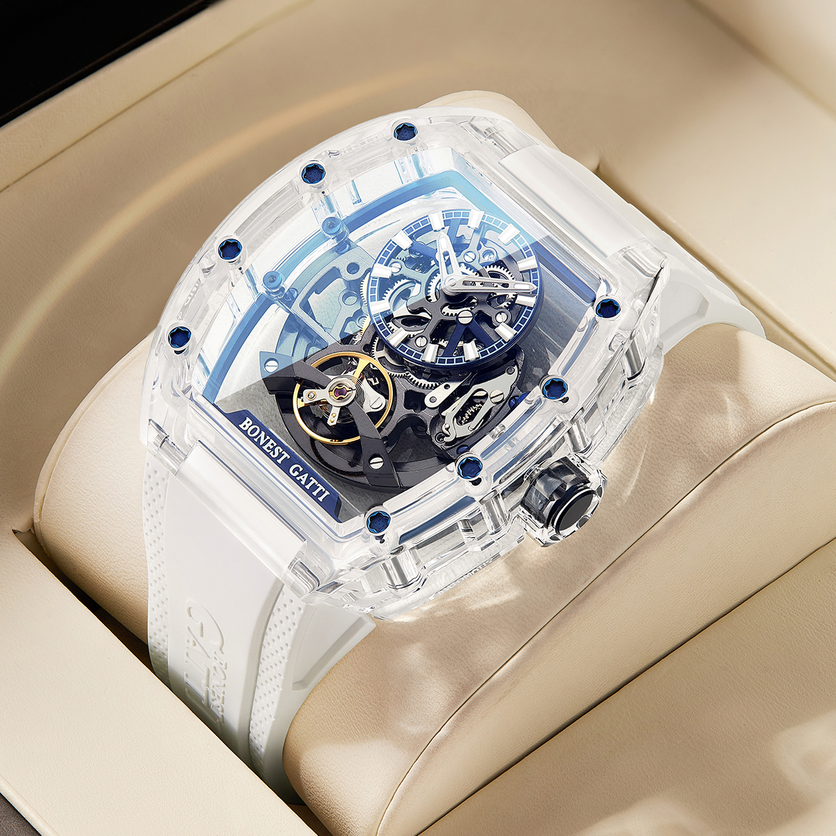 幻影时速水晶镂空男士自动机械表BG9960【白色