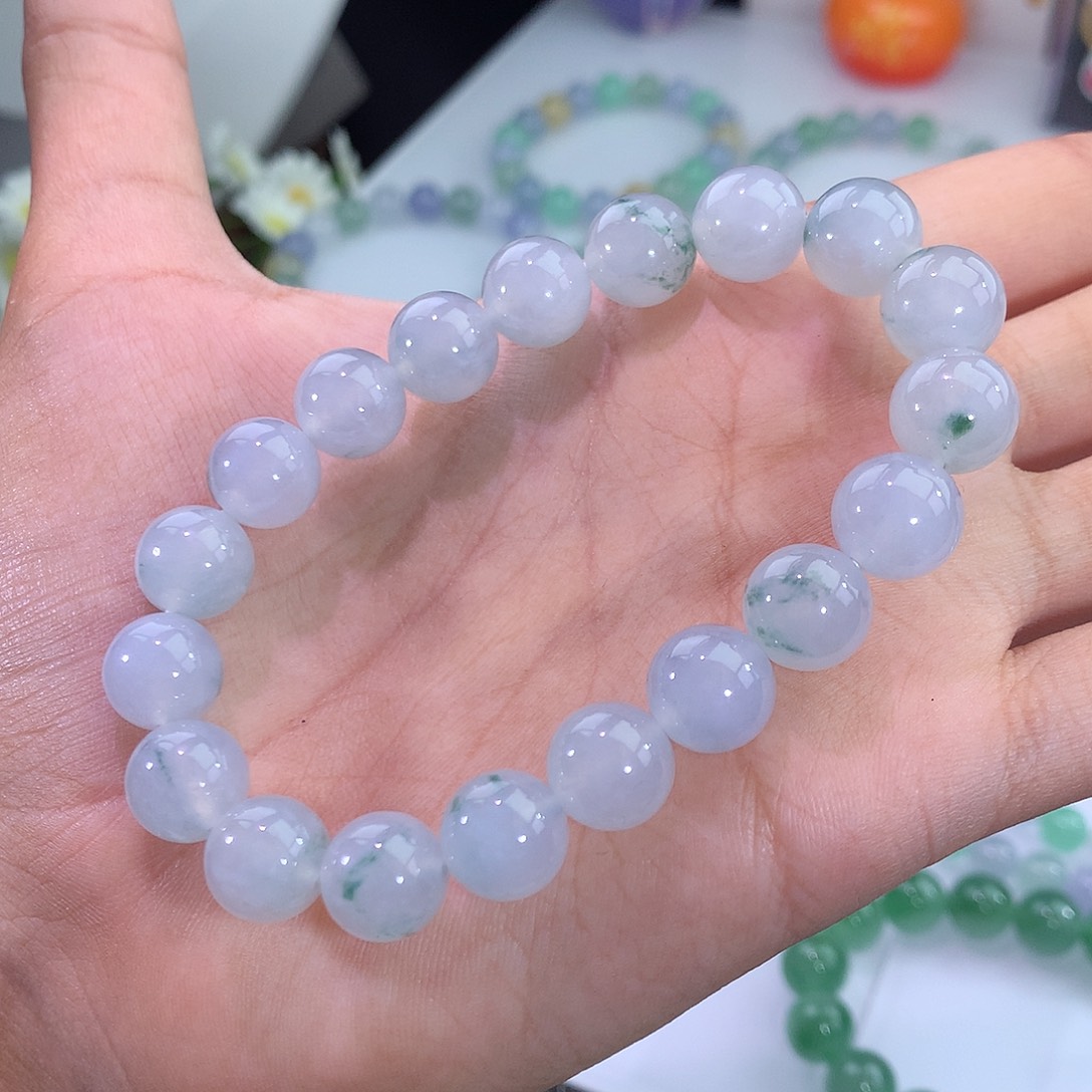 翡翠未镶嵌手链2号 冰飘蓝花手串