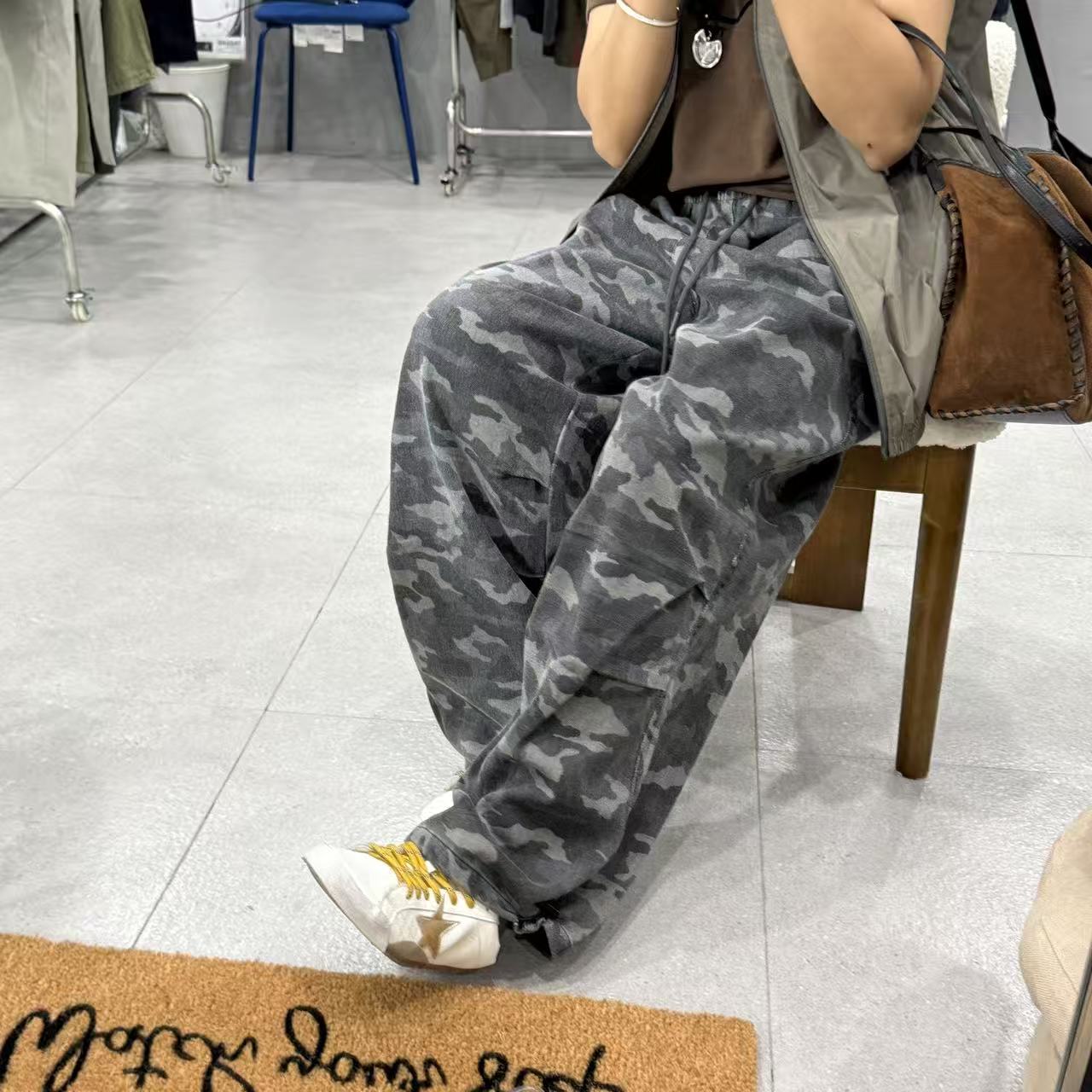 SISTERS【牛仔迷彩】牛仔迷彩裤脚可抽绳牛仔工装裤